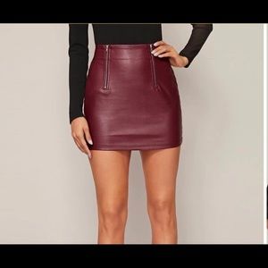 Red faux leather mini skirt
